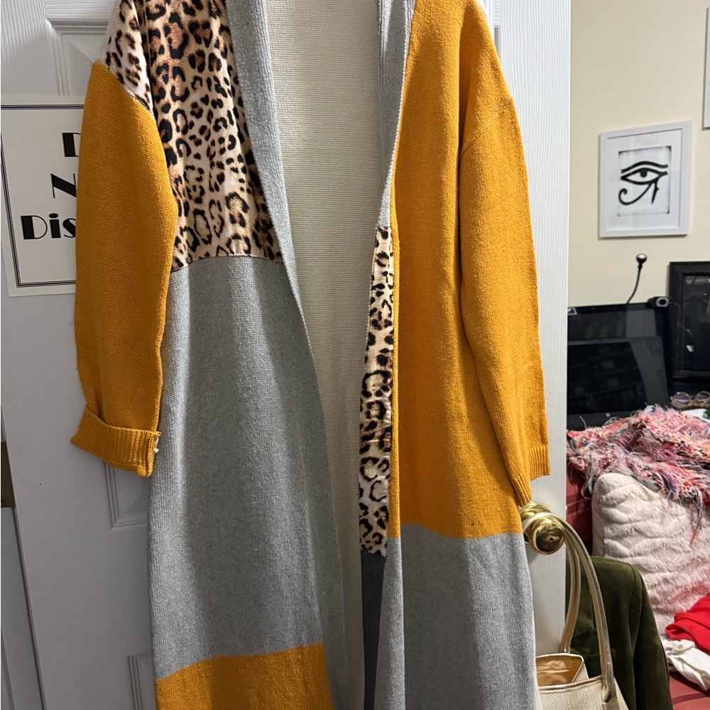 Leopard Print Color Block Cardigan